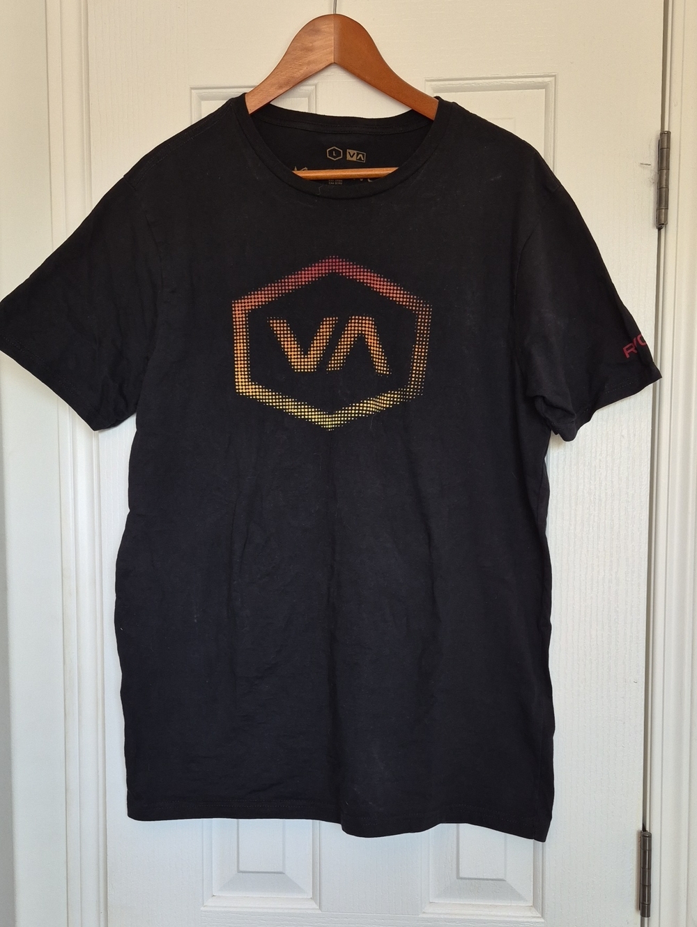 RVCA Black Short‑Sleeve Tee with Gradient Hex VA Logo